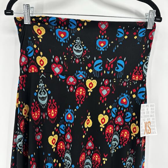 Lularoe Maxi Skirt Womens XS Black Slinky Stretch Multicolor Art Printed - Picture 2 of 11